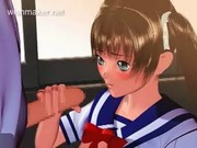 Una sexy colegiala anime haciendo una mamada